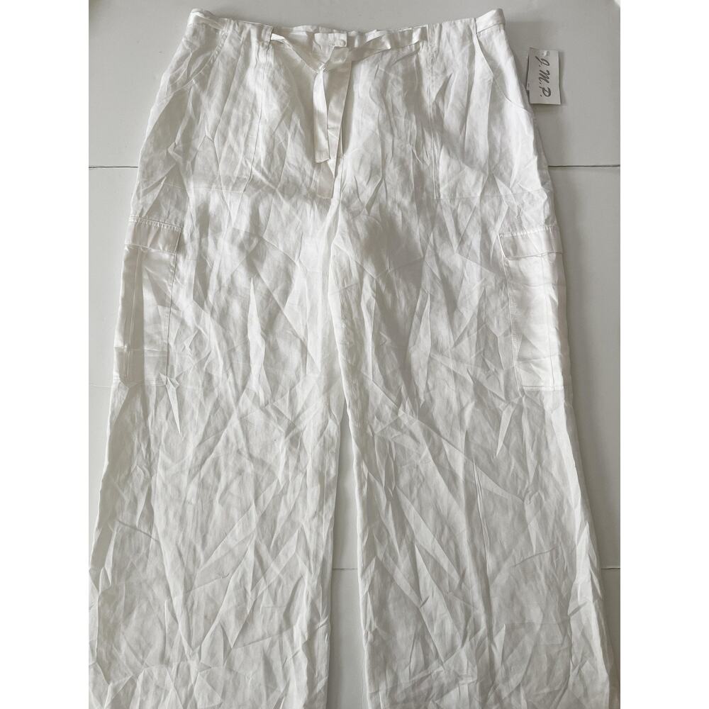 J.M.P. Pants Womens 3X White Linen Cargo Belted Relaxed Lined Summer Travel